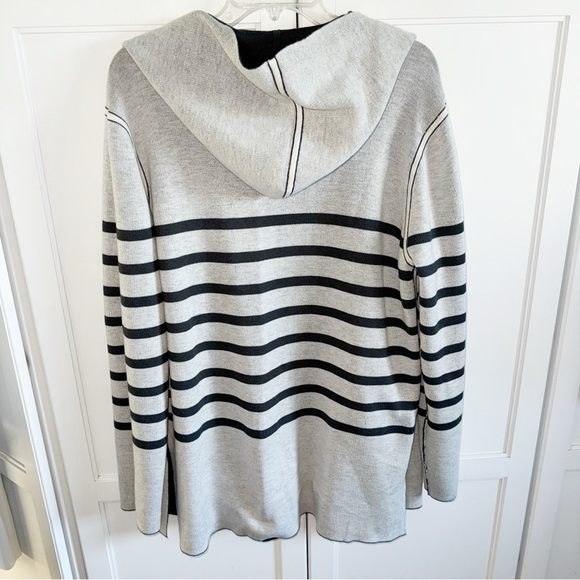 New! Splendid Sydney Cashblend Black/Gray Stripe Reversible Cardigan Sz Large - Picture 6 of 14